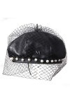Béret en cuir, béret rétro français, design unique, assortiment de mode, dentelle de perle, simple et décontracté, chapeau ci