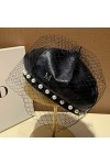 Béret en cuir, béret rétro français, design unique, assortiment de mode, dentelle de perle, simple et décontracté, chapeau ci
