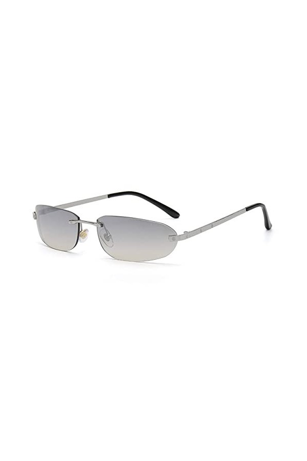 Lunettes De Soleil Ovales Sans Monture Femmes Hip Hop Alliage Lunettes De Soleil Hommes Vintage Lunettes Argent Miroir Uv400