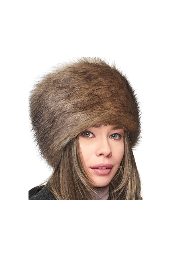 Futrzane Chapka en Fourrure pour Femme Toque de Style Russe M, Noir 