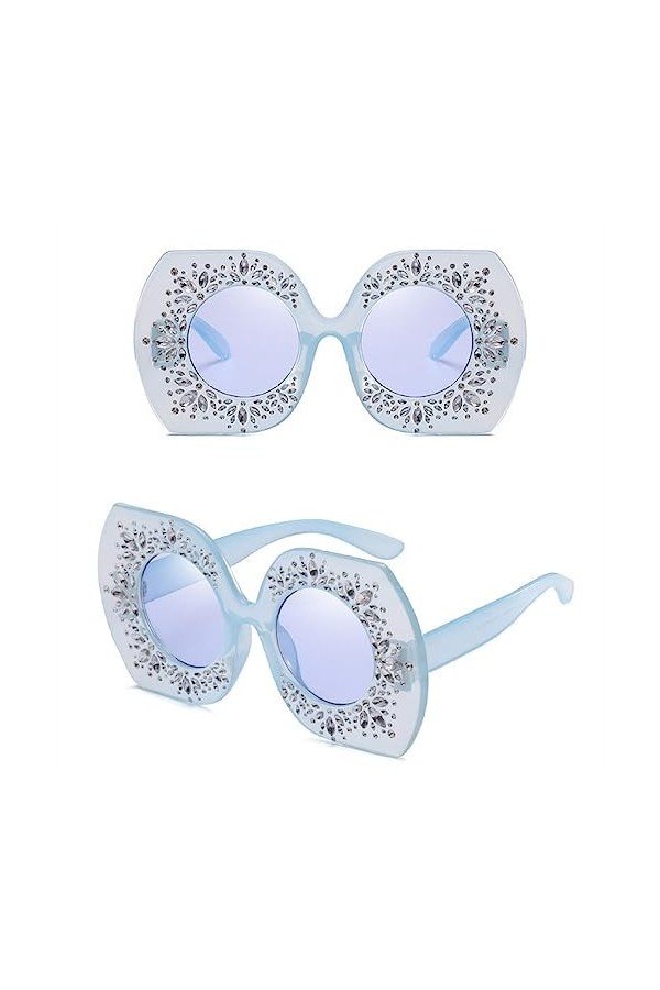 HPIRME Lunettes surdimensionnées strass grand cadre lunettes de soleil carrées femmes nuances lunettes de soleil femme été no
