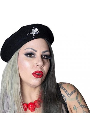 kreepsville 666 Toile dAraignée Noir Blanc Béret Chapeau Accessoire Gothique - Noir