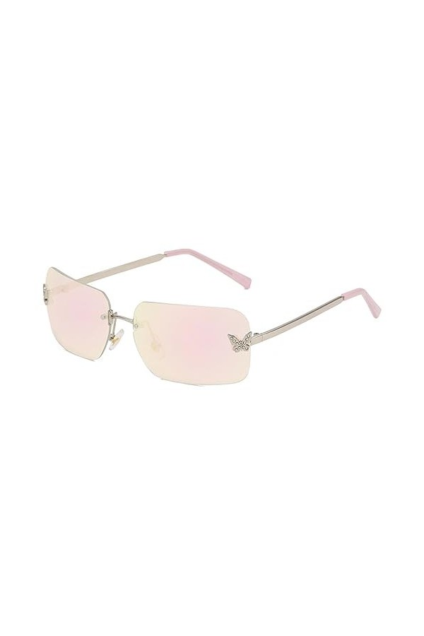 HCHES Lunettes de soleil carrées en métal sans monture Shades Femmes Lunettes de soleil Gradient Lens Butterfly Diamond Ladie