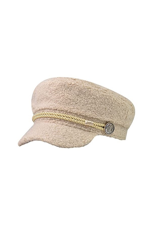 Chapeau de capitaine de yacht en peluche pour femme - Béret chaud à visière, beige, 7/7 1/8