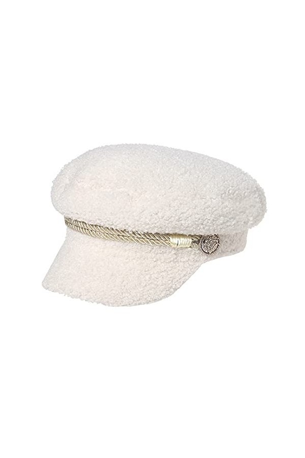 Chapeau de capitaine de yacht en peluche pour femme - Béret chaud à visière, beige, 7/7 1/8