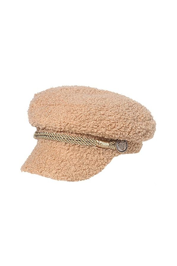 Chapeau de capitaine de yacht en peluche pour femme - Béret chaud à visière, beige, 7/7 1/8