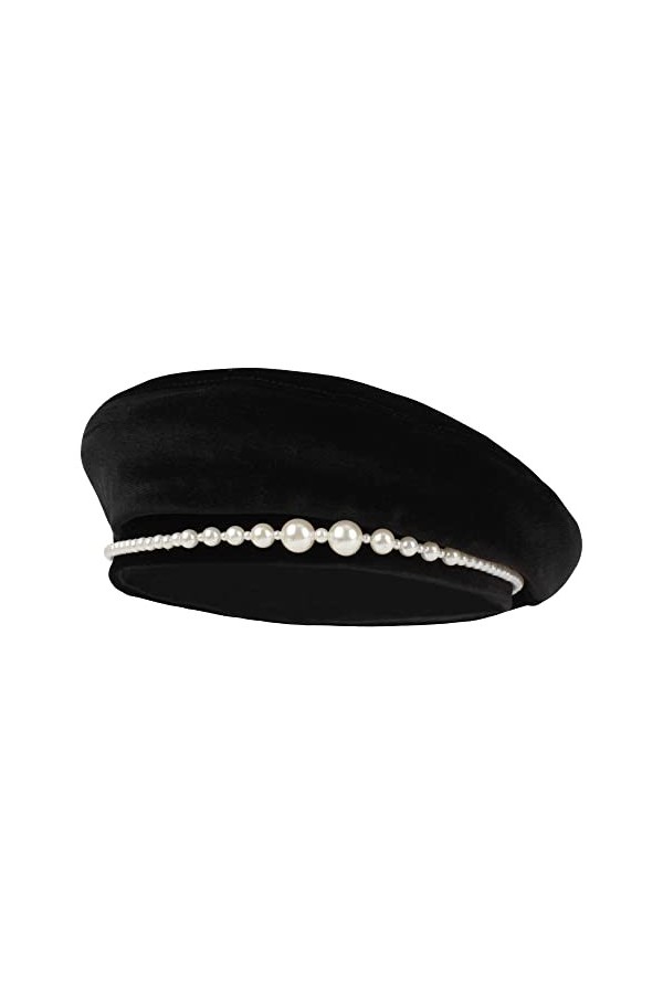 Minache Béret en velours noir pour femmes et filles - Béret français - Couleur unie - Bonnet dhiver chaud, noir, M/L