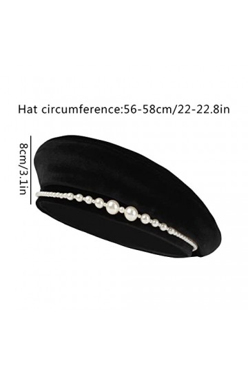Minache Béret en velours noir pour femmes et filles - Béret français - Couleur unie - Bonnet dhiver chaud, noir, M/L
