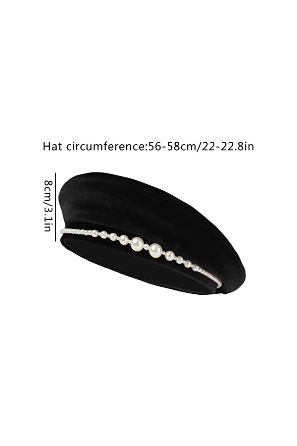 Minache Béret en velours noir pour femmes et filles - Béret français - Couleur unie - Bonnet dhiver chaud, noir, M/L