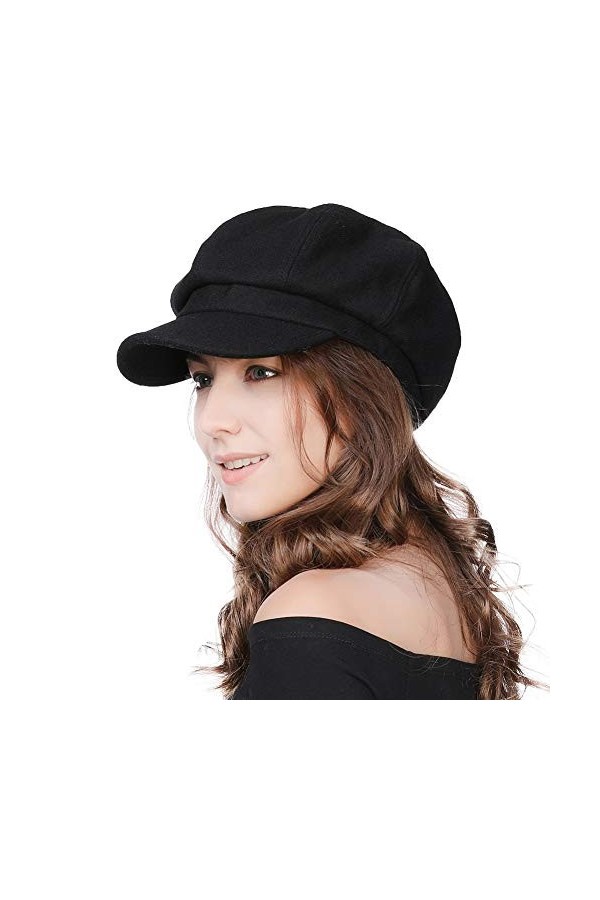 Comhats Casquette pour femme avec visière 8 panneaux, 67145_Schwarz BaumwolleFüllungFutter , Taille M