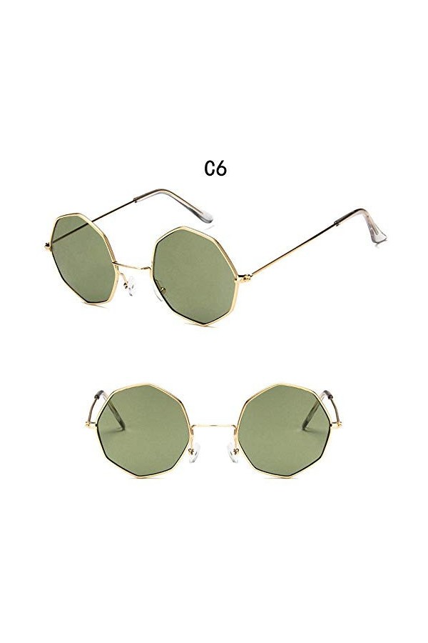 XINGYU Octagon Lunettes de Soleil pour Femmes Rond Miroir rétro Ovale Petites Lunettes de Soleil Jaune Bleu Femmes Vert