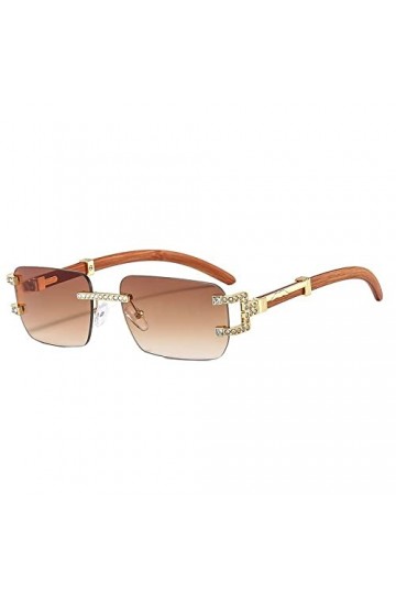 Lunettes de soleil carrées en cristal sans monture pour femmes, lunettes de soleil en bois Bradient pour hommes, lunettes Hip