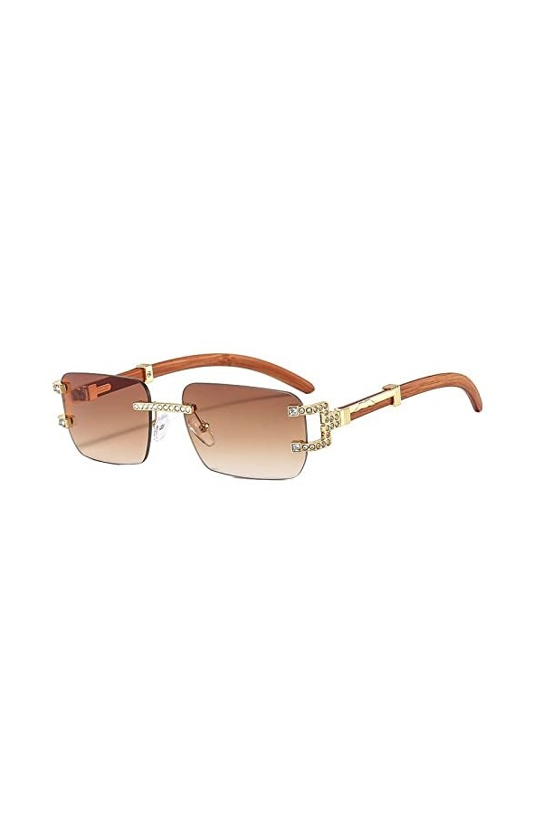 Lunettes de soleil carrées en cristal sans monture pour femmes, lunettes de soleil en bois Bradient pour hommes, lunettes Hip