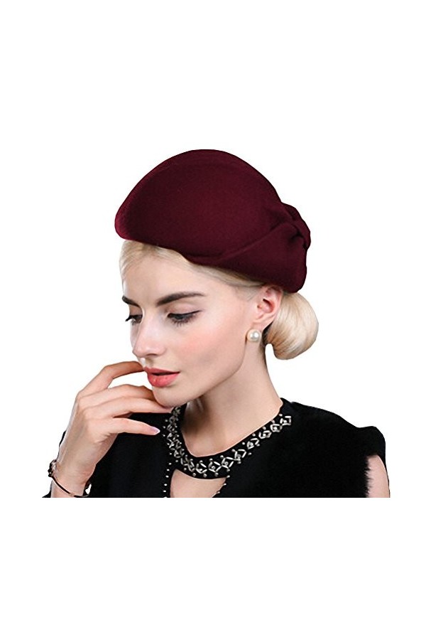 Maitose® Automne et Hiver Bow Wool Beret des Femmes Coffe Vin Rouge