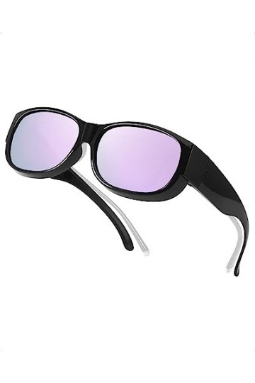 LVIOE Over Glasses Lunettes de soleil polarisées à clipser sur lunettes de vue, noir/violet
