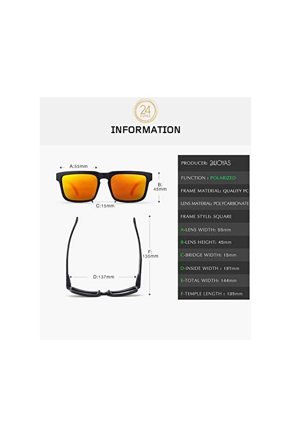 Joyas 24 Lunettes de soleil polarisées avec étui et chiffon pour femme et homme - Orange -