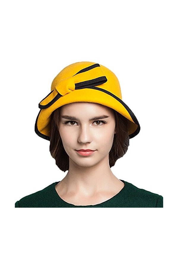 Maitose™ Bow De la Femme Laine en Feutre Chapeau Melon Jaune