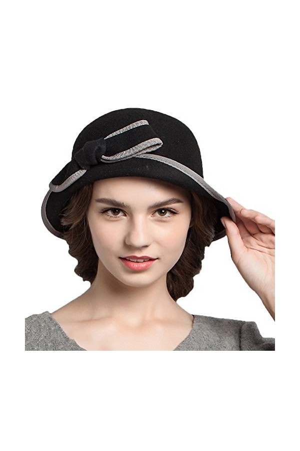 Maitose™ Bow De la Femme Laine en Feutre Chapeau Melon Jaune