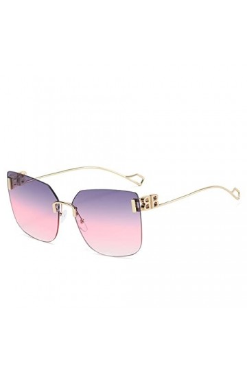 HPIRME Lunettes de soleil à monture carrée en métal pour femmes Lunettes de soleil dégradées ovales sans monture pour femmes 