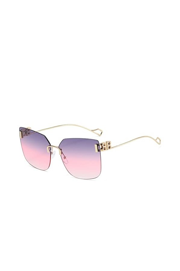 HPIRME Lunettes de soleil à monture carrée en métal pour femmes Lunettes de soleil dégradées ovales sans monture pour femmes 