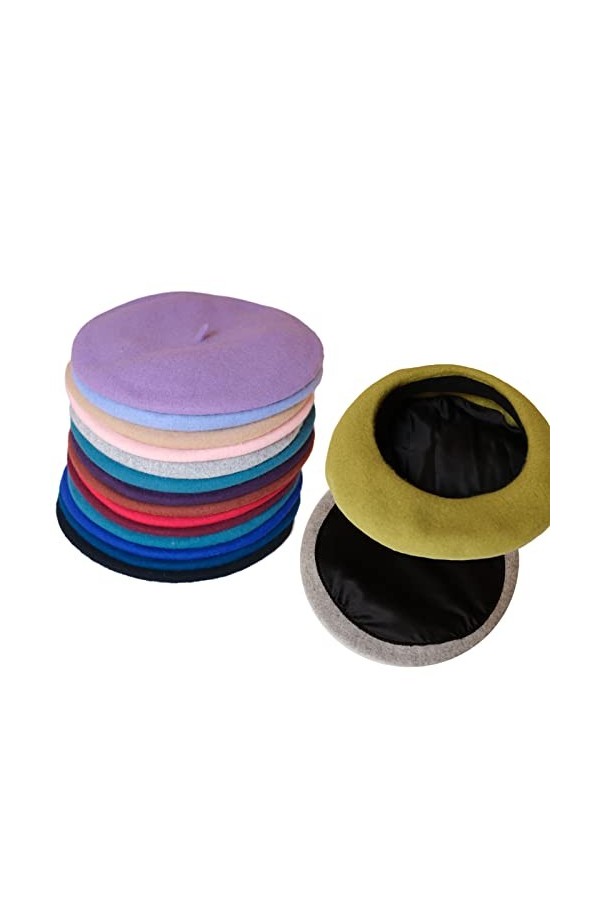 QIUNEEY Béret surdimensionné en laine pour femme - Couleur unie - Béret à grand bord, Bleu vintage + vert, 7 1/8/7 1/2