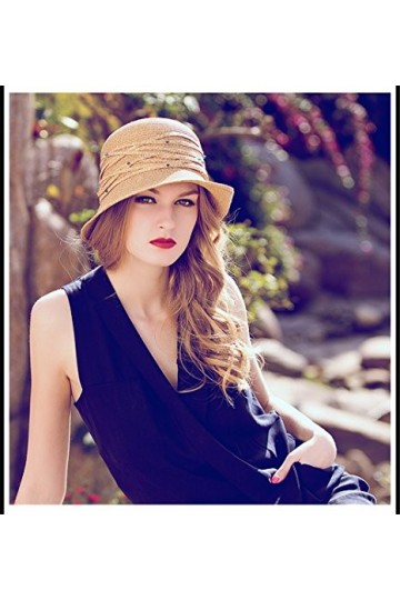 Femmes Filles Mode Été Plage Décoration De Strass Repliable Large Bord Chapeau De Soleil De Paille