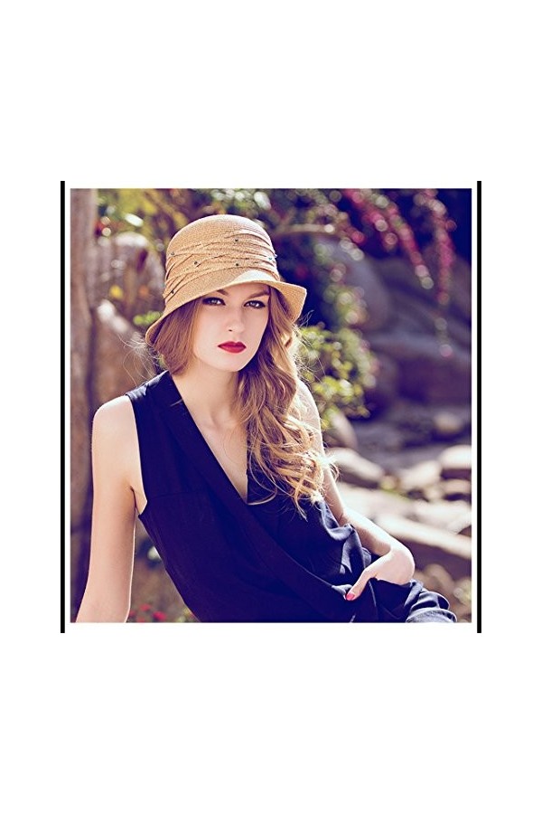 Femmes Filles Mode Été Plage Décoration De Strass Repliable Large Bord Chapeau De Soleil De Paille