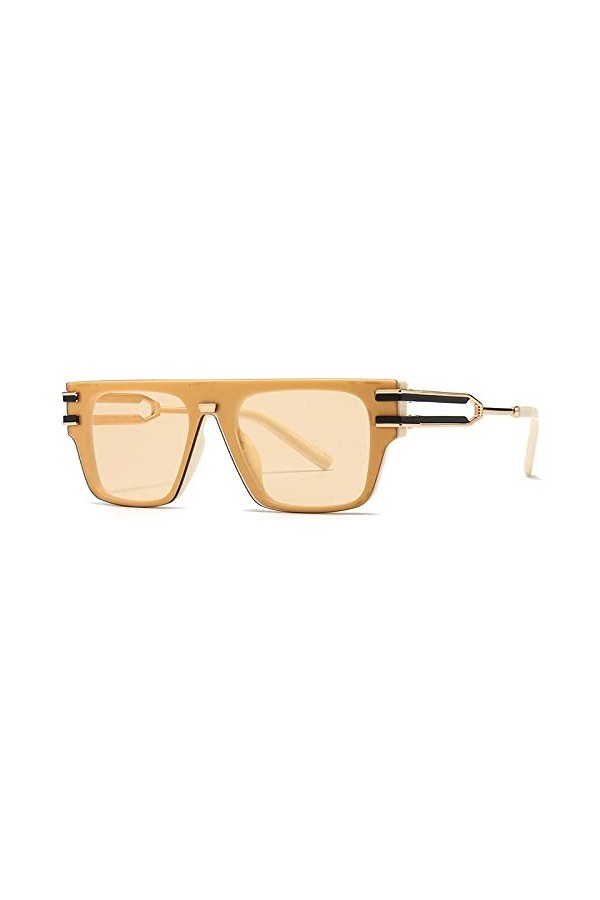 HPIRME Lunettes de soleil carrées dété Lunettes de soleil dextérieur pour femmes à grand cadre en métal rétro, doré, taille