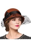Maitose™ Bow Laine Femmes Se sentaient Bowler Hat Dark Red Veil