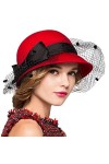 Maitose™ Bow Laine Femmes Se sentaient Bowler Hat Dark Red Veil