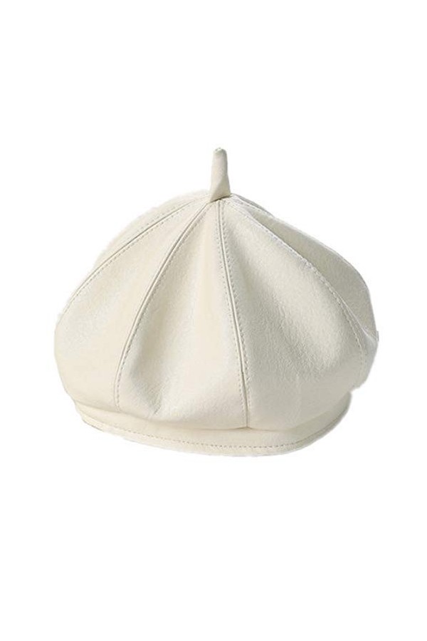 Béret pour Femme en Cuir PU avec Inscription « Cabbie » - Beige -