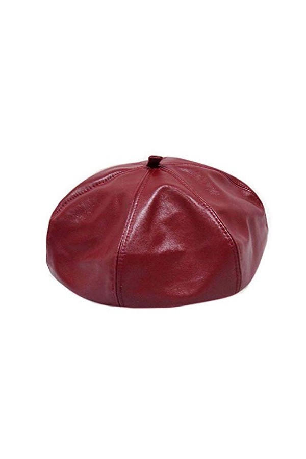 Béret pour Femme en Cuir PU avec Inscription « Cabbie » - Beige -