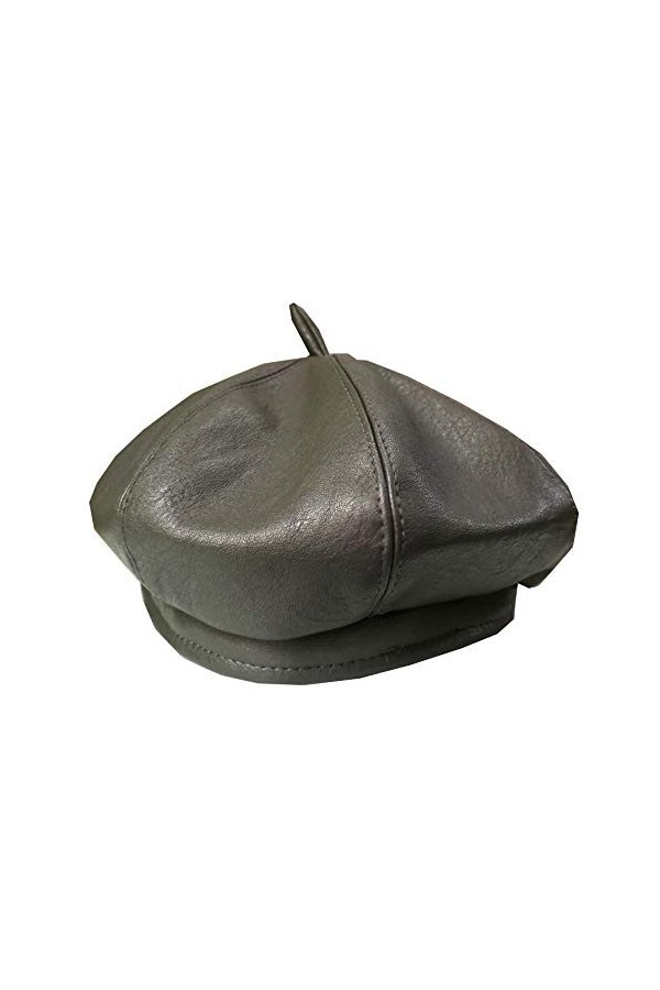Béret pour Femme en Cuir PU avec Inscription « Cabbie » - Beige -