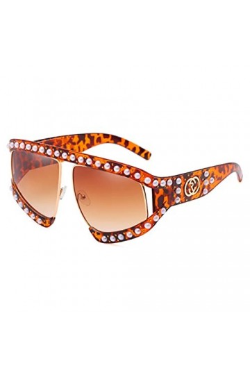 BAJIE Lunettes de Soleil surdimensionnées Perle Cadre Lunettes Lunettes de Soleil Femmes Pare-Soleil Lunettes Designer Mode U