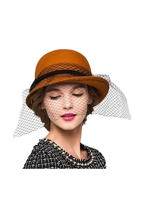 Maitose™ De la Femme Laine en Feutre Fleurs Eglise Bowler Hats Veil Vin Rouge
