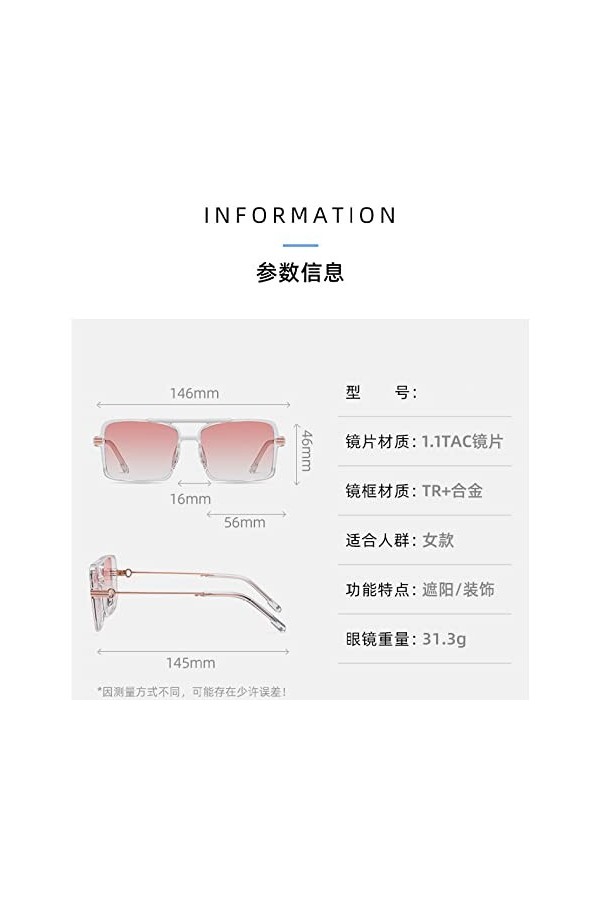 HCHES Lunettes de soleil polarisées Lunettes de soleil à monture large pour femme Lunettes de soleil blush,3,Taille unique