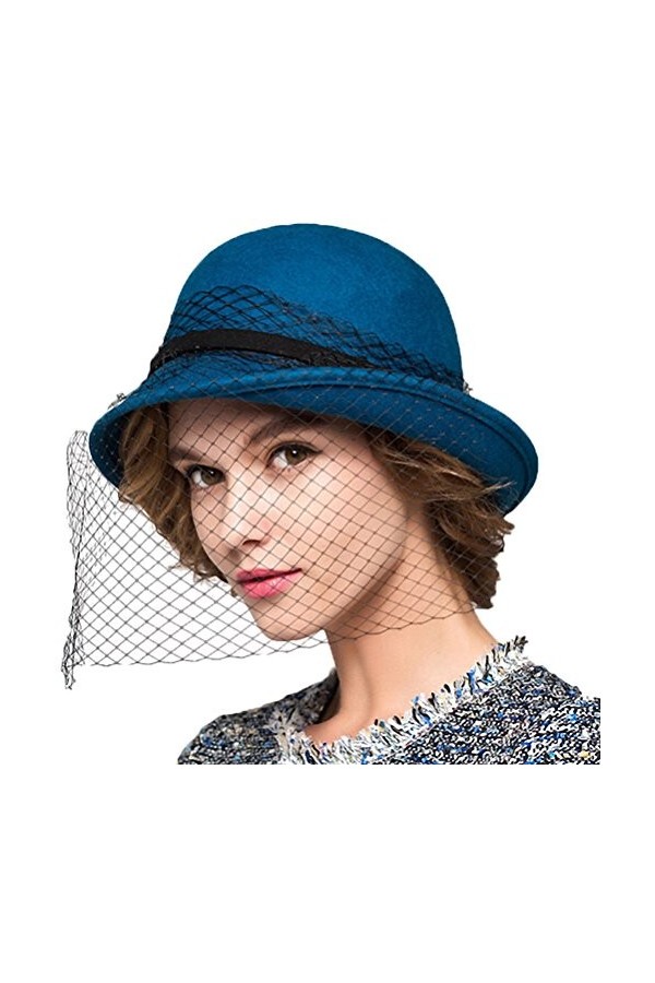 Maitose™ De la Femme Laine en Feutre Fleurs Eglise Bowler Hats Veil Vin Rouge