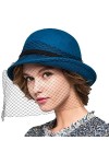 Maitose™ De la Femme Laine en Feutre Fleurs Eglise Bowler Hats Veil Vin Rouge