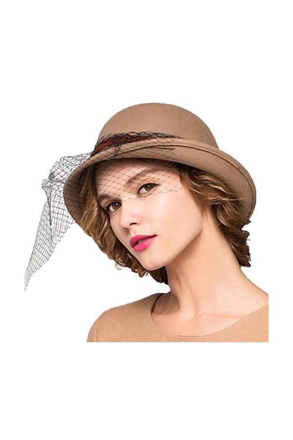 Maitose™ De la Femme Laine en Feutre Fleurs Eglise Bowler Hats Veil Vin Rouge