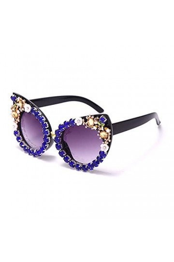 HCHES Style Grand Cadre Vintage Oeil de Chat avec Lunettes de Soleil Diamant Lunettes de Soleil Femme,bleu,Taille Unique