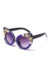 HCHES Style Grand Cadre Vintage Oeil de Chat avec Lunettes de Soleil Diamant Lunettes de Soleil Femme,bleu,Taille Unique