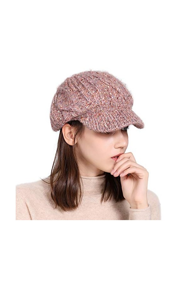 Comhats Bonnet dhiver 100 % laine avec visière en tricot pour femme