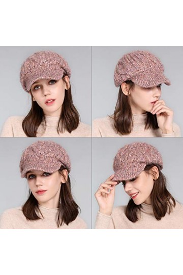 Comhats Bonnet dhiver 100 % laine avec visière en tricot pour femme