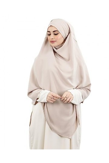 Lamis Hijab - khimar 2 voiles à enfiler en soie de médine haut jilbab pour femme musulmane voilée KH200 Beige 