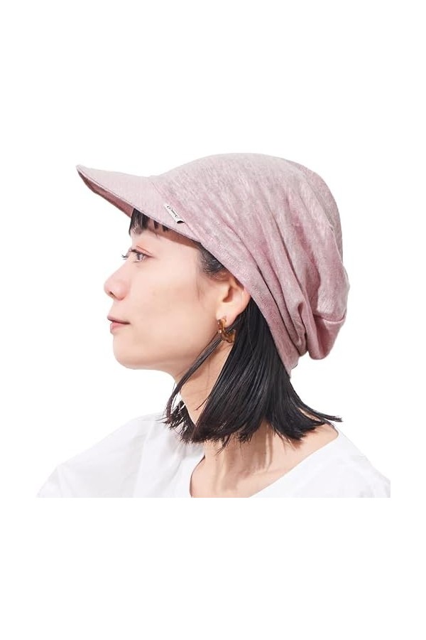 Bonnet Visière Homme Casquette Femme - Chapeau Soleil Chimio Souple en Lin Léger Beanie Tombant Ete Rose