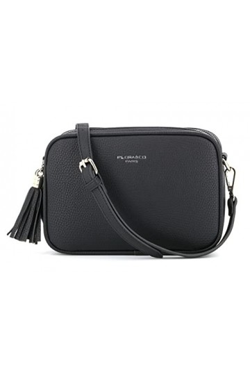 flora & co - Sac Caméra Bandoulière Femme Double Zip Frange - Sacoche Porté Epaule Croisé Forme Rectangle - Besace Ville Four