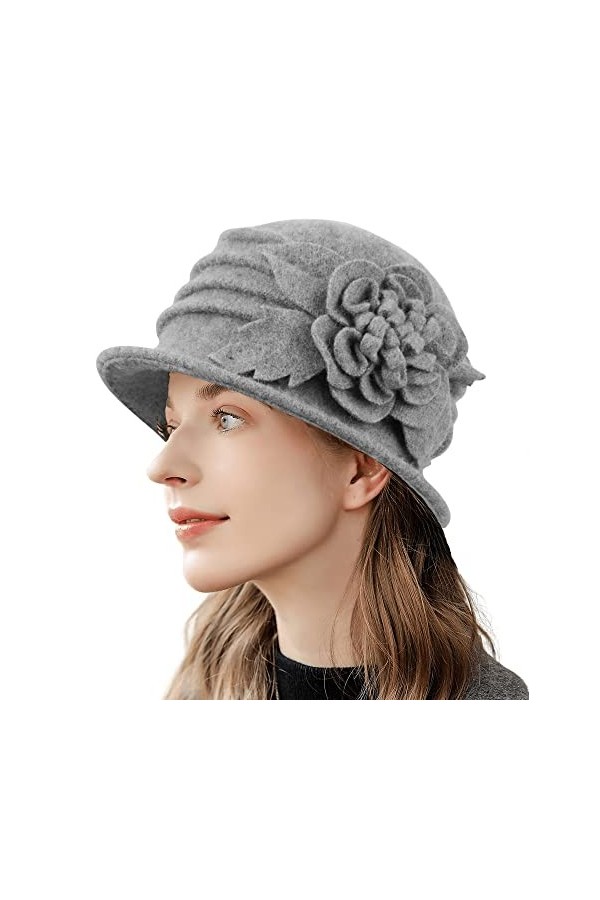 HilyBony Béret français pour femme - En laine florale - Style vintage - Pour femme, Noir , Taille M