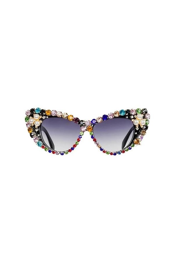 HPIRME Lunettes de soleil yeux de chat grandes femmes lunettes de soleil surdimensionnées cristal strass lunettes paillettes,