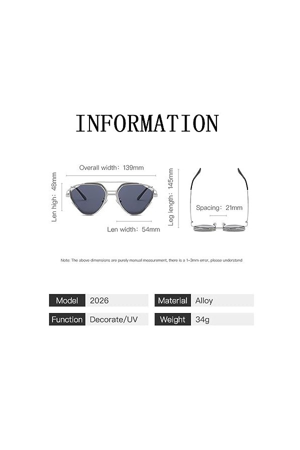 HCHES Lunettes de soleil steampunk en métal pour hommes Lunettes de soleil punk vintage femmes, B05, taille unique