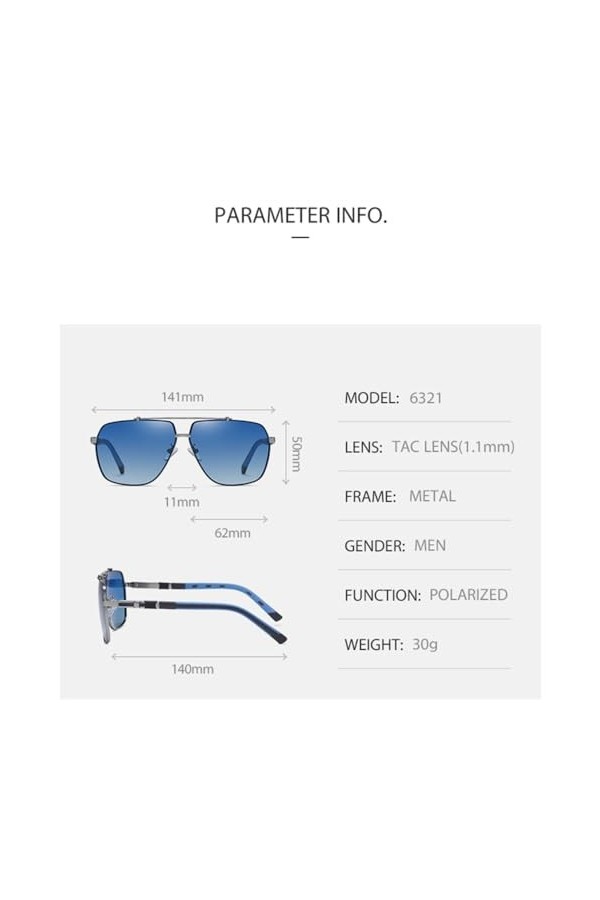 HCHES Lunettes de soleil polarisées pour hommes UV400, montures carrées colorées en métal, plage, extérieur, conduite, voyage